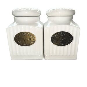 White Ceramic Sugar and Tea Canister Set